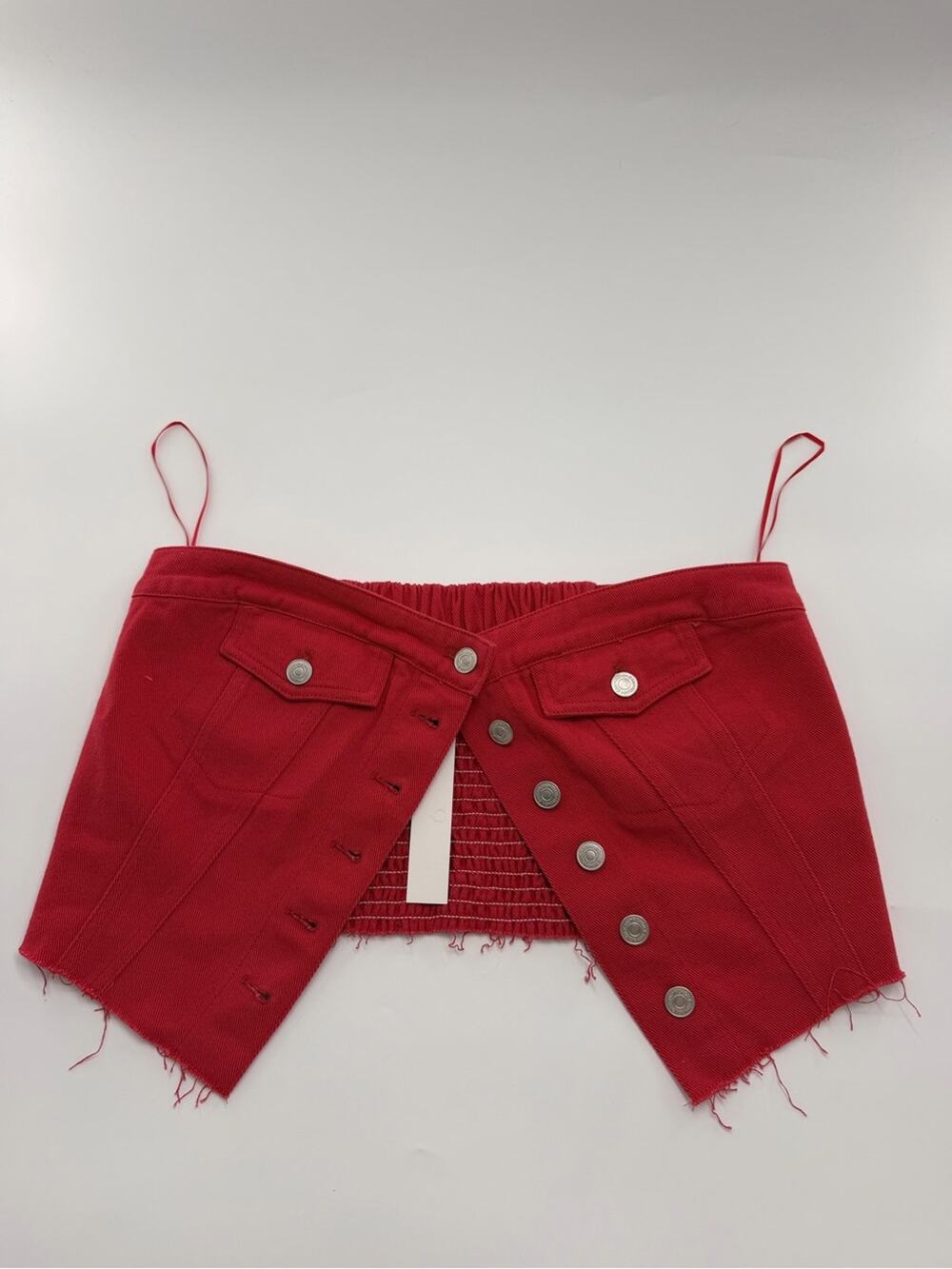 Paper Moon Denim Corset Top Red Buttons Cropped Tube Women’s Large NEW NWT
